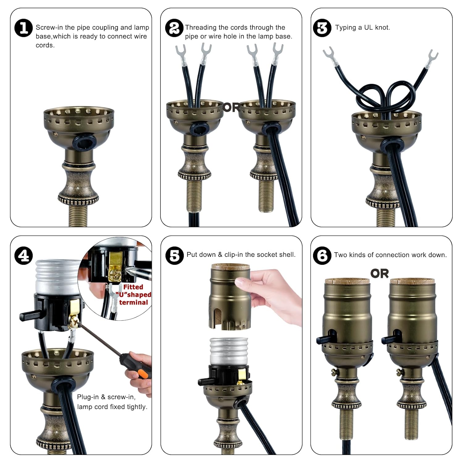 Lamp Rewire Kit,Lamp Socket Replacement Kit,Antique Brass Light Socket with Matching Electric Cord Set,DIY Lamp Making Kit Lamp Wiring Kit with All Essential Hardware (Bronze, 1)