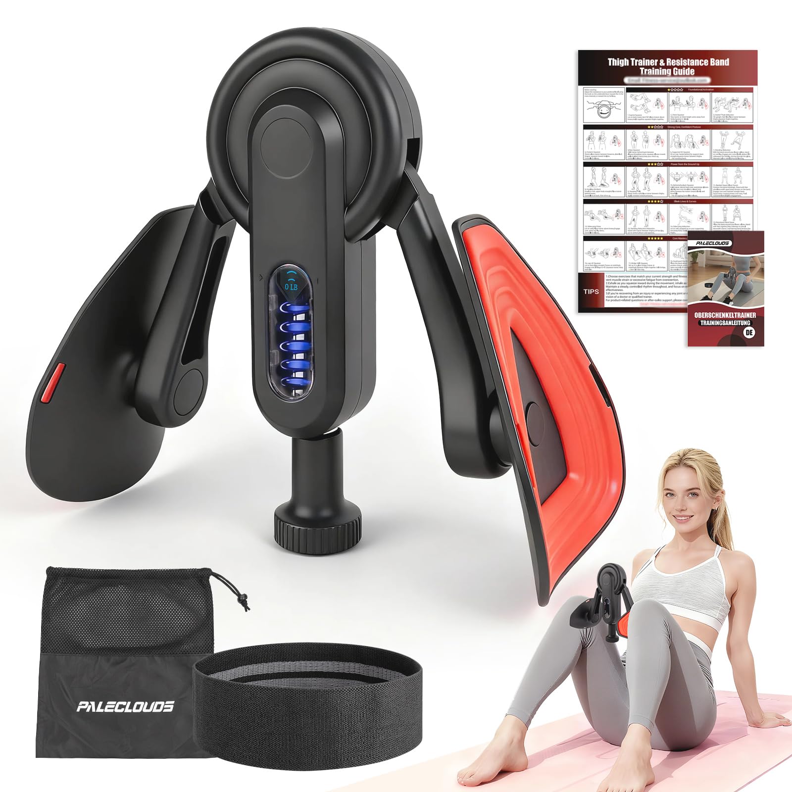 Thigh Trainer Thigh Exerciser, 10-100lb/45kg Adjustable Resistance Pelvic Floor Trainer with Leg Band & Poster for Kegel Exercise, Inner Thigh Exerciser for Home Gym Workout Equipment
