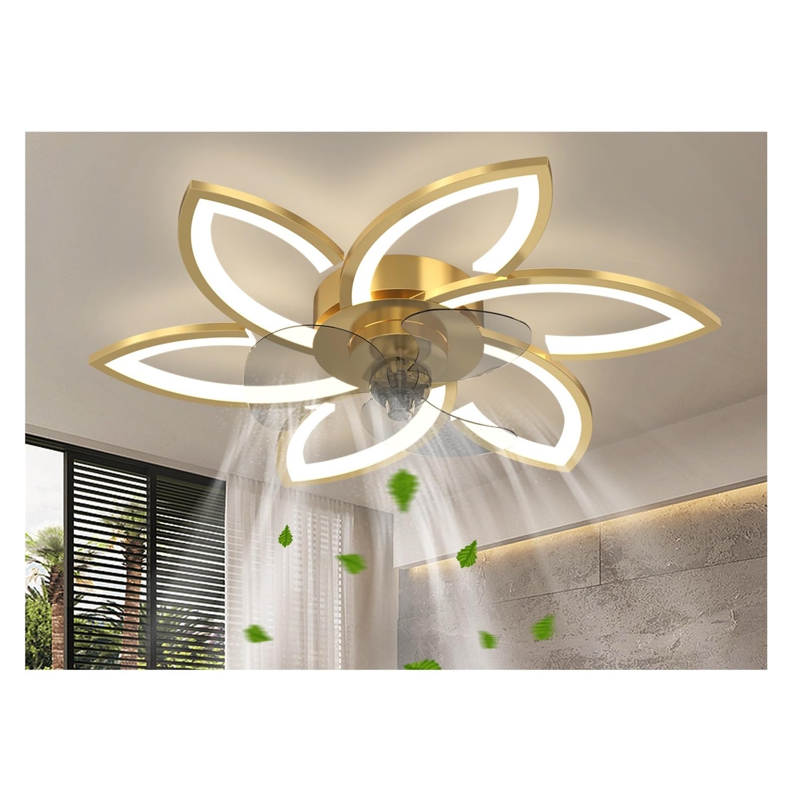 TRDEWR Modern Led Quiet Ceiling Fan with Light with Remote Control/APP Timer Creative 6 Lights Design Fan with Lamp Good Light and Shadow Effects(Oro)