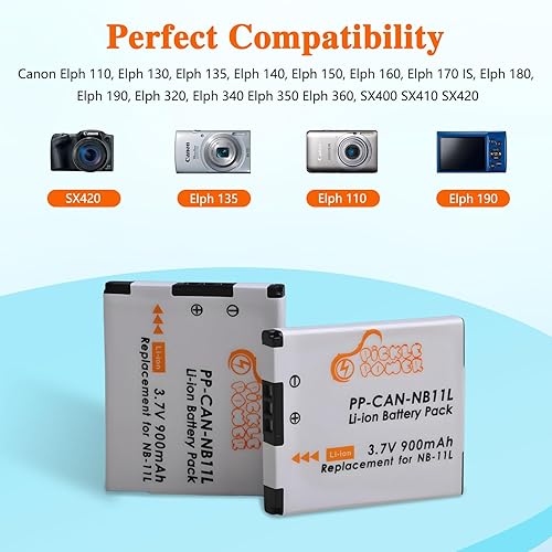 Miniatura 2 de Batería NB-11L NB-11LH y cargador dual USB LED para Canon PowerShot A2300 A2400 A2500 A2600 A3400 A3500 A4000 es, ELPH 110 115 130 320 340 350 HS,