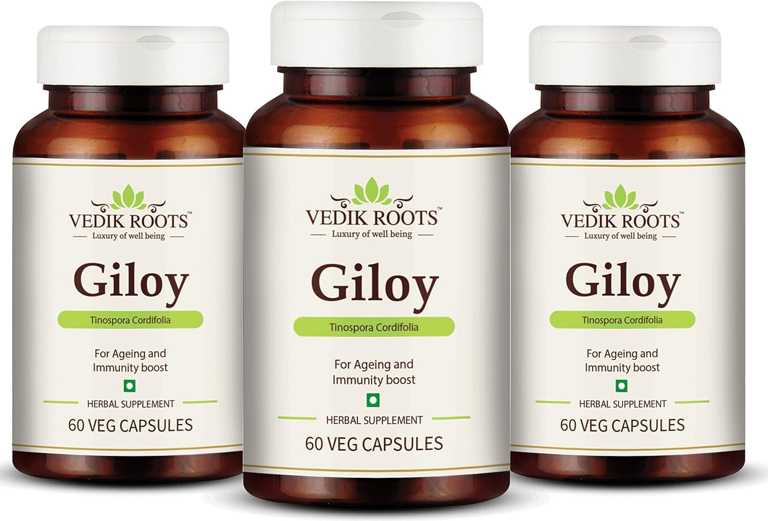 Vedkiroots Giloy Capsules | 60 Tabs | 100% Organic | Antioxidant | (Pack of 3)