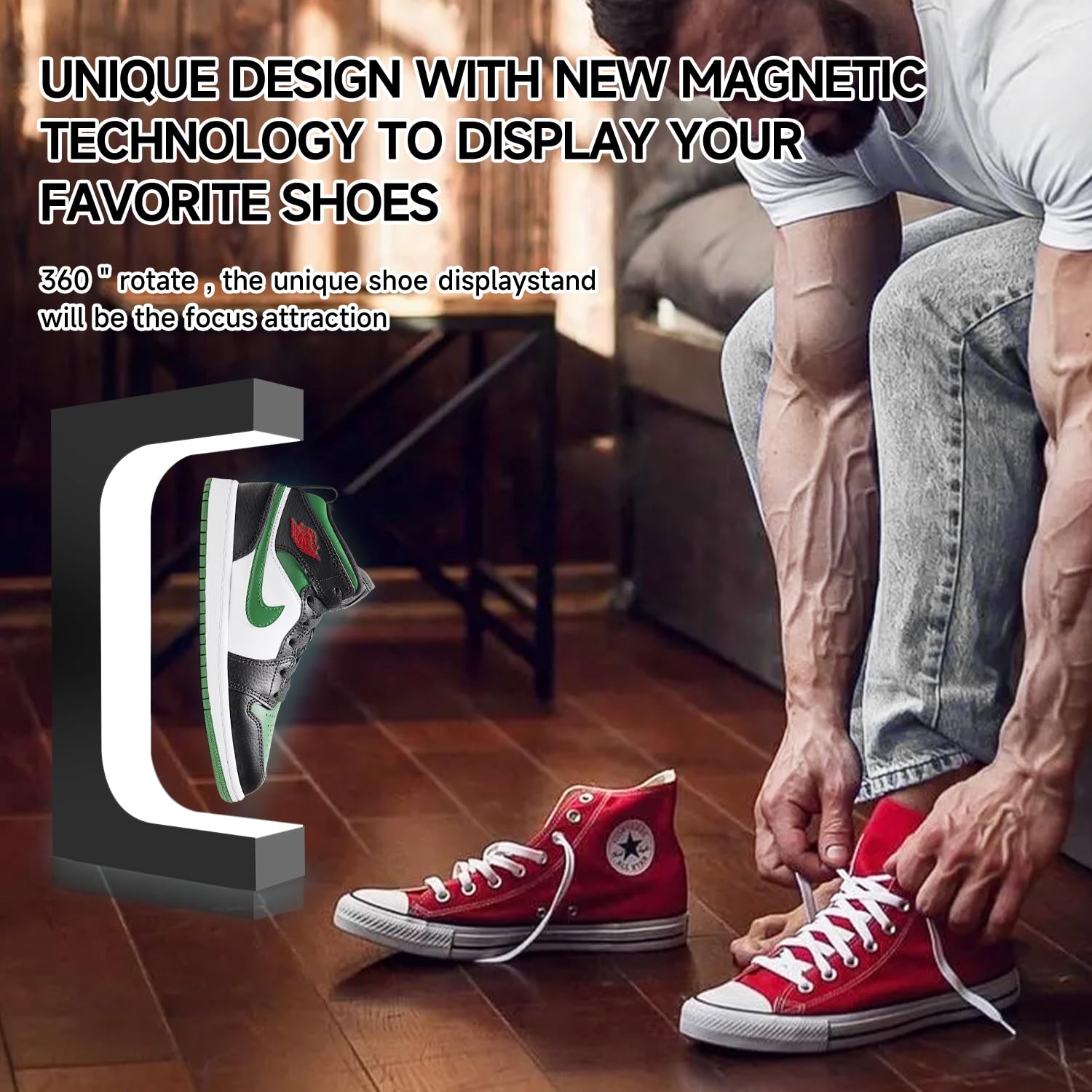 Présentoir à chaussures flottant, support en lévitation pour baskets en acrylique avec lumière LED pour publicité, exposition, vitrine, décoration d'intérieur