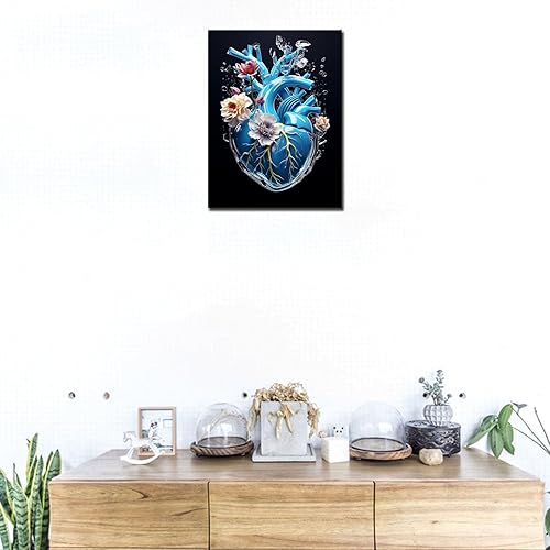 Miniatura 3 de Pintura de diamante de corazón azul mágico para adultos y niños, pintura de cristal de taladro completo 5D de 16 x 12 pulgadas, lienzo anatómico HD