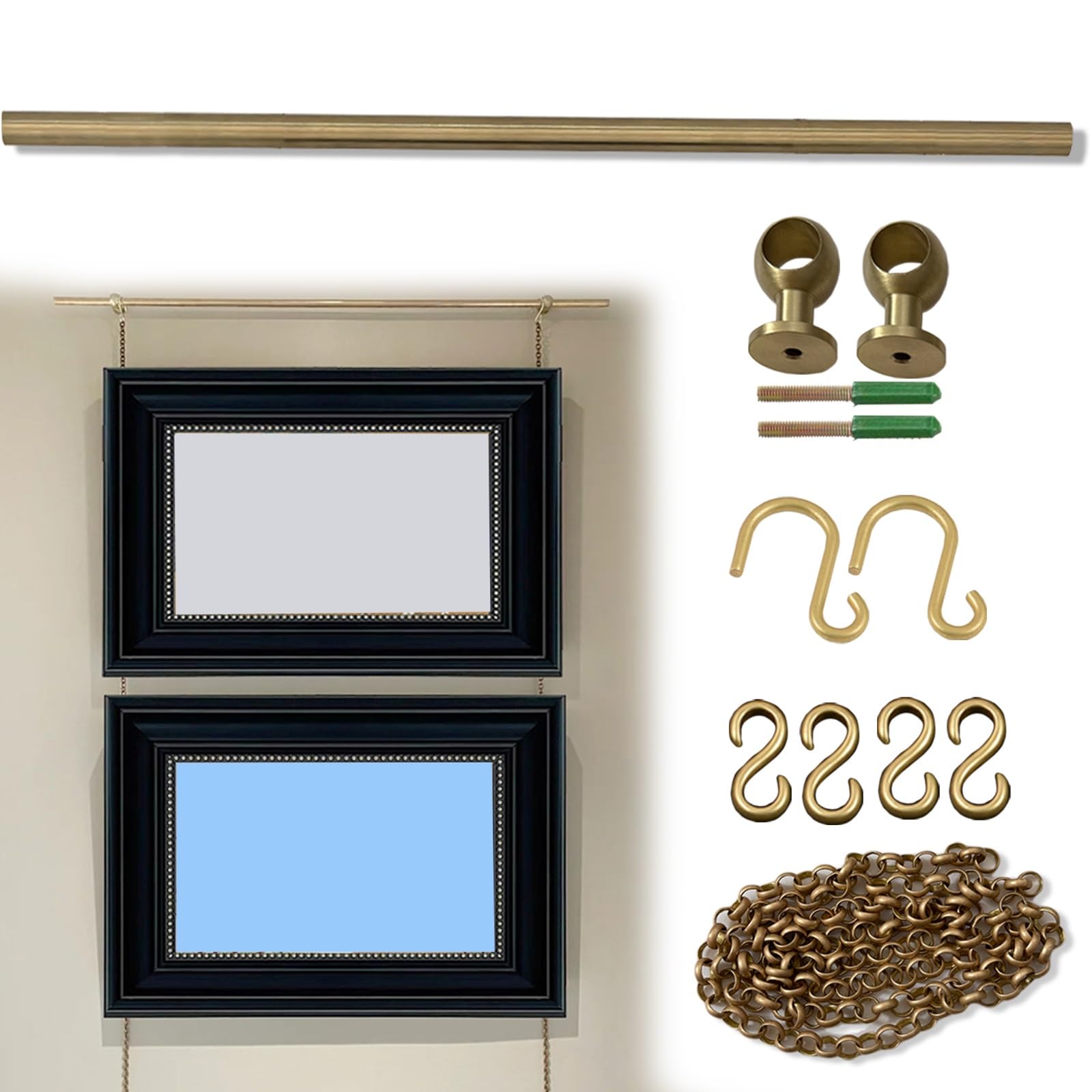 Kit de barra para colgar cuadros con ganchos ajustables para decoración de pared en el hogar, estudio u oficina