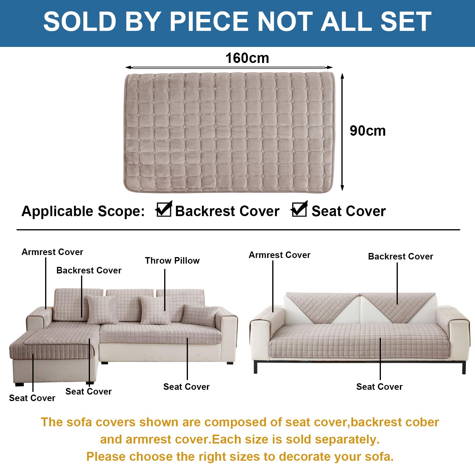 SHANNA Thick Rabbit Plush Sofa Cover 1 2 3 Seater, New Universal Non-Slip Corner Sofa Cover L Shape Super Soft Faux Fur Sofa Slipcovers for Living Room(Light Grey, 70 * 70cm Armrest or Backrest) — view 212