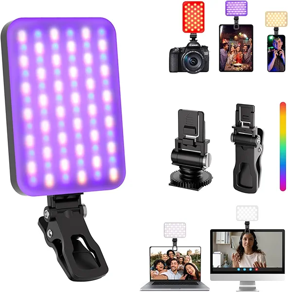 RGB Light - BANSINE USB-Rechargeable RGB Selfie Light with 97+ CRI, 2500K-6500K 360° Full Color Video Light with 20 Lighting Effect for Party Video, Live Streaming and Photography