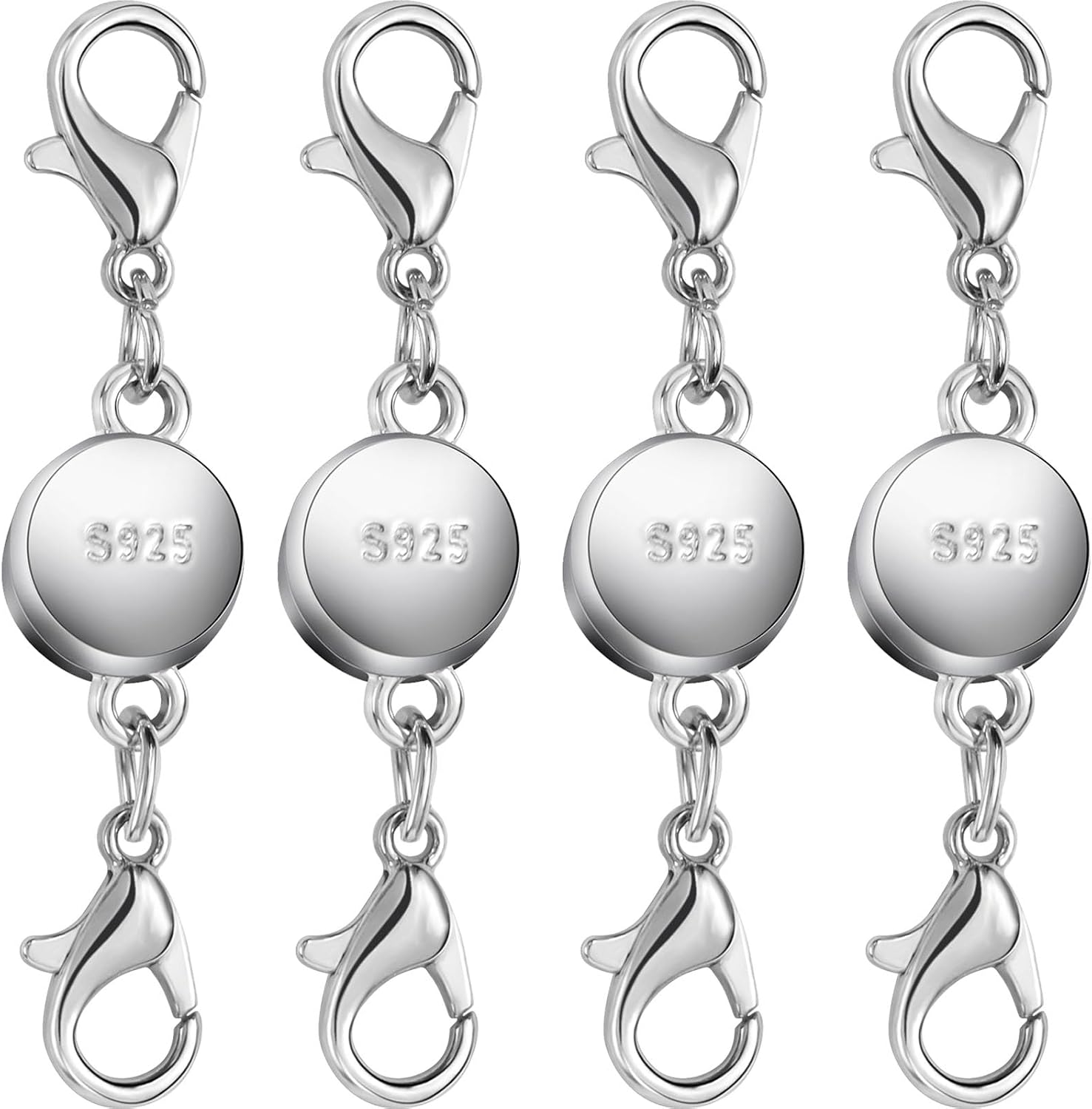 925 Silver and Gold Magnetic Necklace Clasps, Round Necklace Clasp Closures for Jewelry Making,Magnetic Necklace Clasps and Extenders,for Bracelet Necklace and Accessories (4pcs Silver)