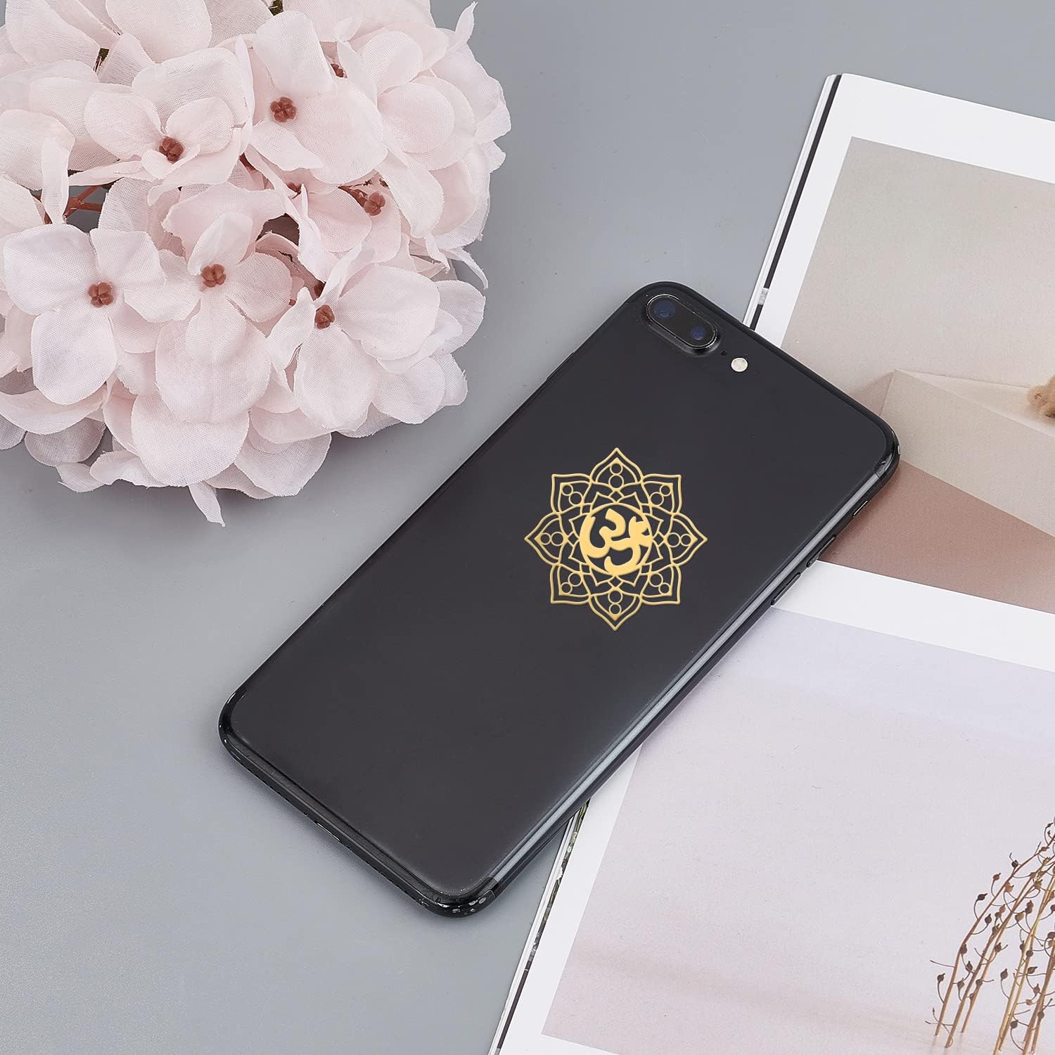 OLYCRAFT 9Pcs 1.6 Inch Chakra Stickers Yoga Lotus Sticker Golden Brass Stickers Om Mandala Sacred Geometry Sticker Self Adhesive Stickers for Scrapbooking DIY Resin Crafts Phone Water Bottle Decor