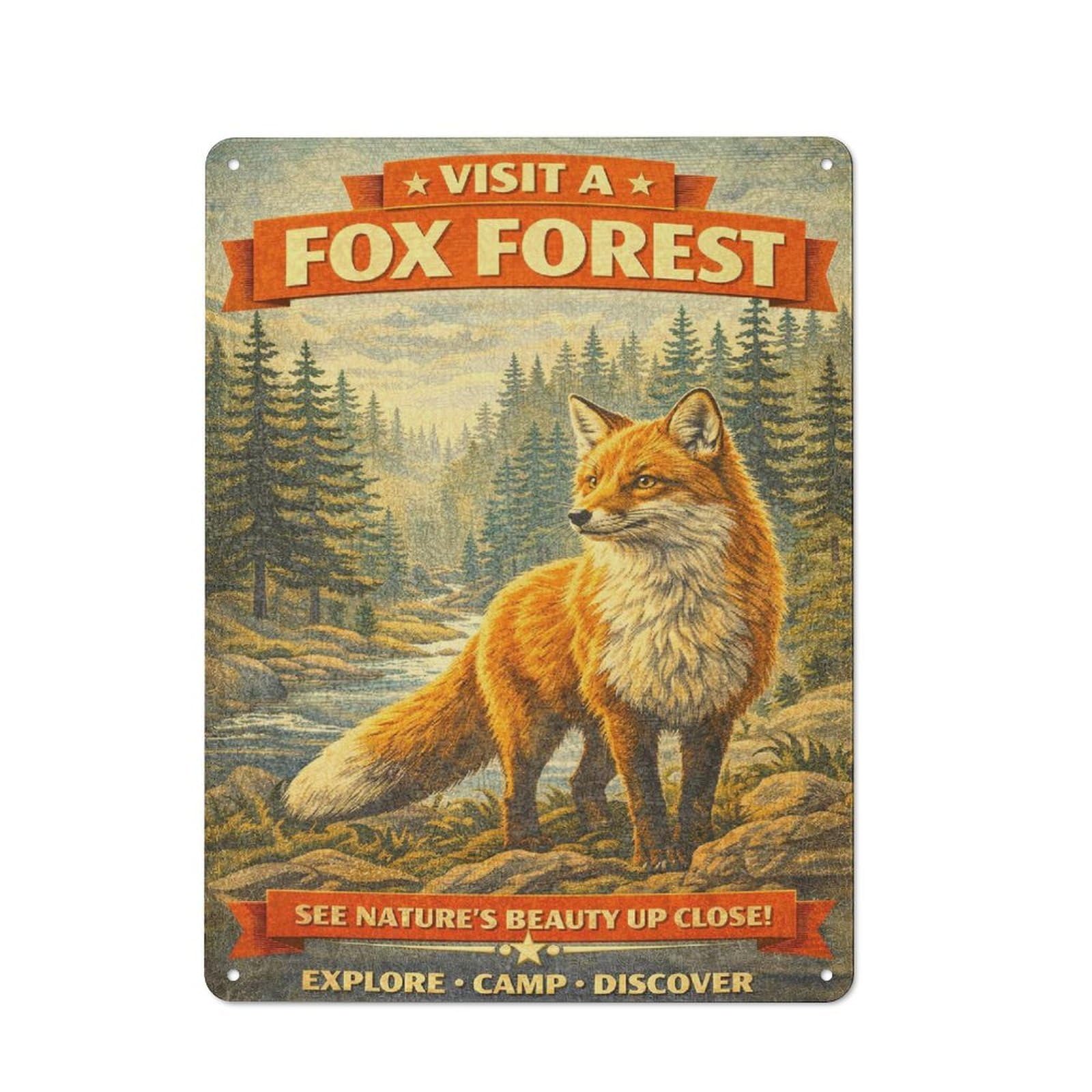 Junmoney Style Visit A Fox Forest Vintage Retro Metal Wall Decor 40X30cm, Retro Metal Sign For Garage, Hobby Room, Office Or Man Cave