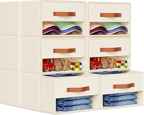 Miniatura 10 de DIMJ Organizadores de armario y almacenamiento - Contenedores de tela con cajones para armario, organizadores de ropa plegables con ventana