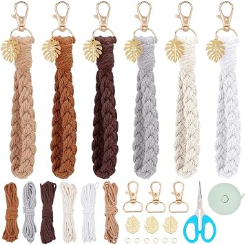 FREEBLOSS 6 مجموعة Macrame Keychain Lanyard Kit DIY Macrame Palm Leaf Keychain Kit مع تعليمات معصمه Macrame Macrame شنقا ديكور DIY Macrame كيت للمبتدئين