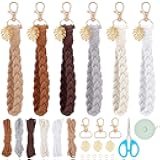 FREEBLOSS 6 Set Macrame Keychain Lanyard Kit DIY Macrame Palm Leaf Keychain Kit with Instruction Macrame Wristlet Macrame Hanging Decor DIY Macrame Kit for Beginners