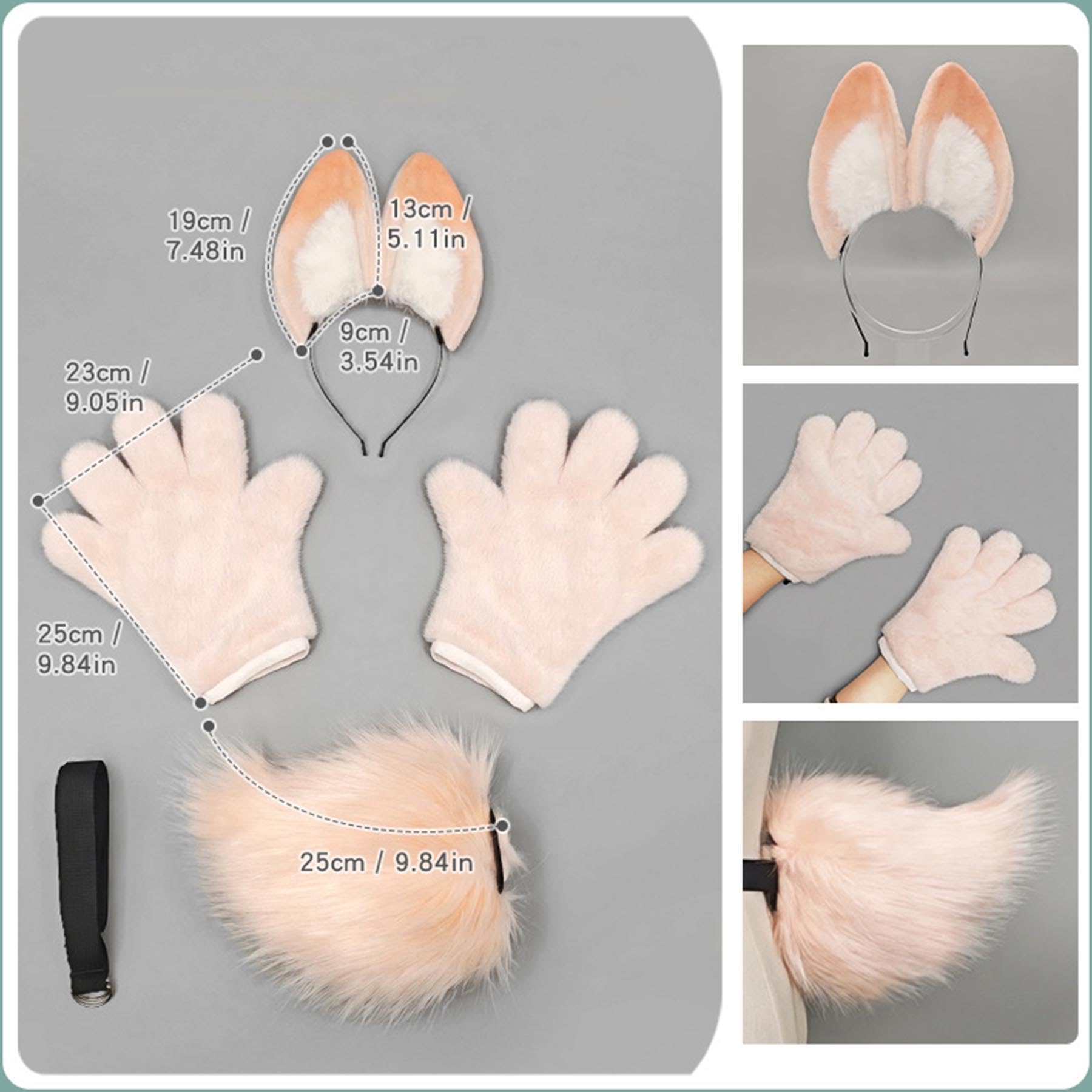 Conjunto de disfraz de conejo, diadema con orejas de animal, cola y patas, accesorio para disfraz de conejo para cosplay fiestas disfraces animales, Halloween, Navidad, Pascua