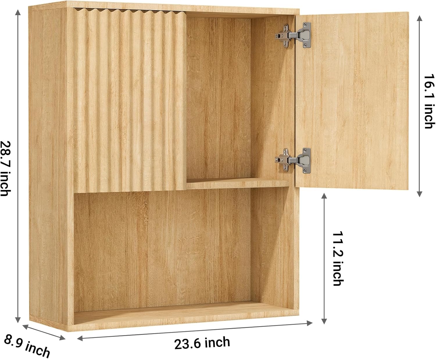 Fluted Bathroom Wall Cabinet Over the Toilet Storage,Wall Mounted Cabinet with Adjustable Shelf,Floating Cabinet Organizer Hanging Cabinet,Kitchen and Laundry Room Cabinets (Oak, 1 PC)