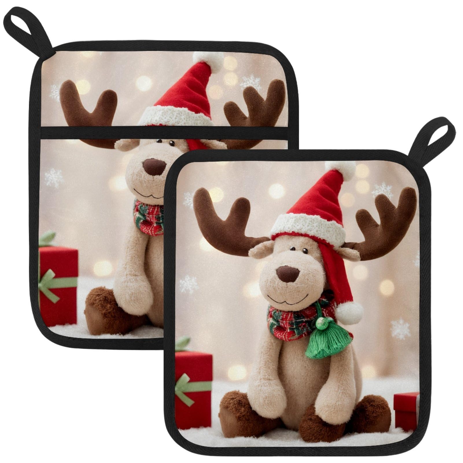 VAPOKF Reindeers Pot Holder, Heat Resistant Oven Cloths, Potholders & Oven Gloves, for Kitchen Cooking & Baking, Thick & Safe, Protection of Hands From Hot Utensils