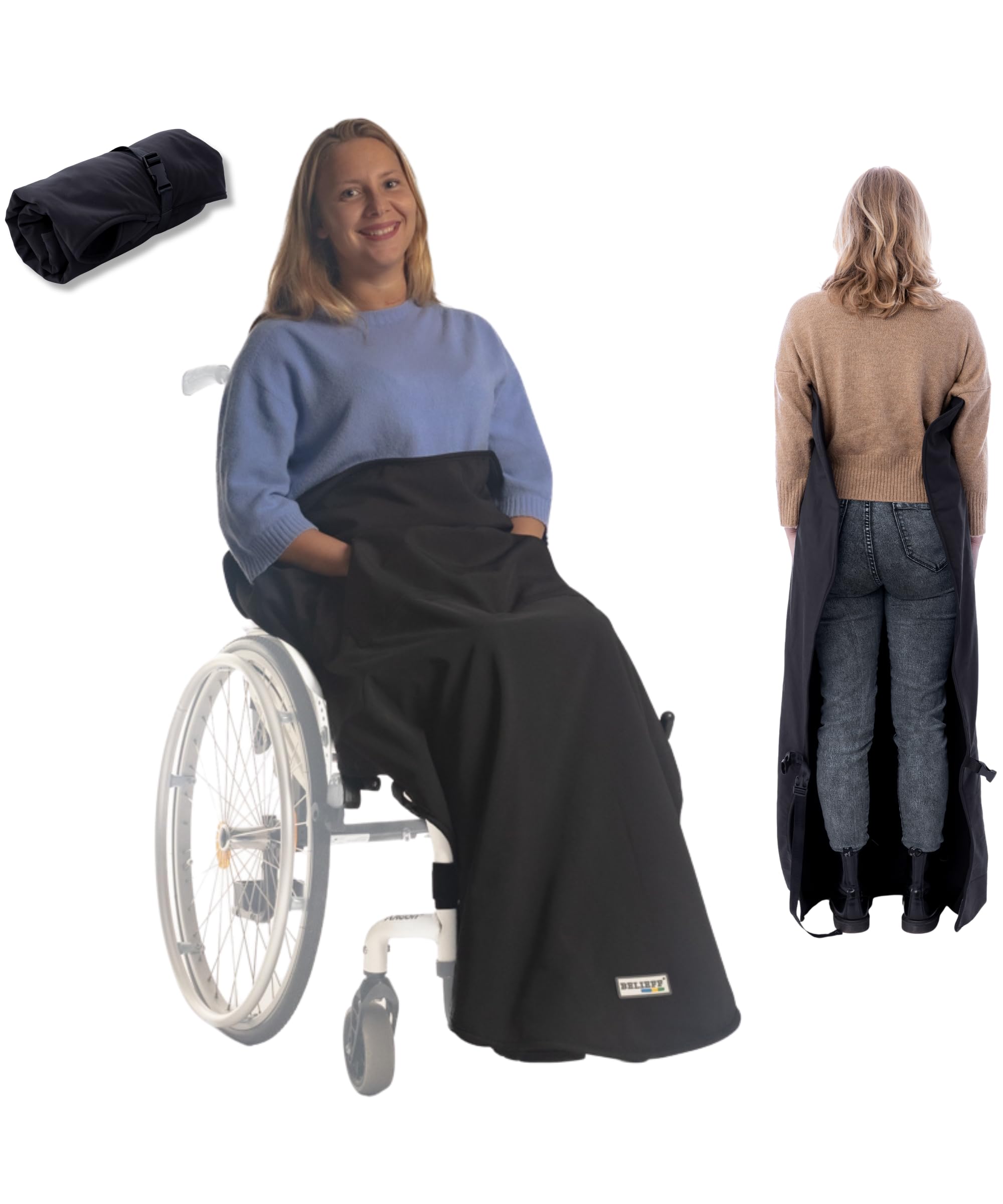 Manta Silla Ruedas - Manta para Silla de Ruedas - Saco Impermeable Silla de Ruedas - Fondo Abierto - Negro - Medium