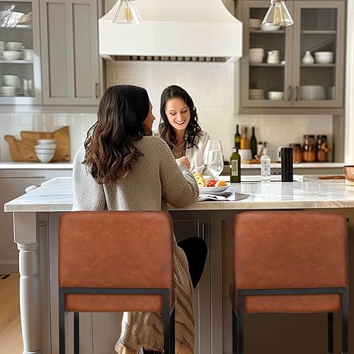 Miniatura 76 de Sophia & William Juego de 2 taburetes de bar marrones, taburetes de bar de 24 pulgadas de altura de mostrador para isla de cocina, taburetes de bar