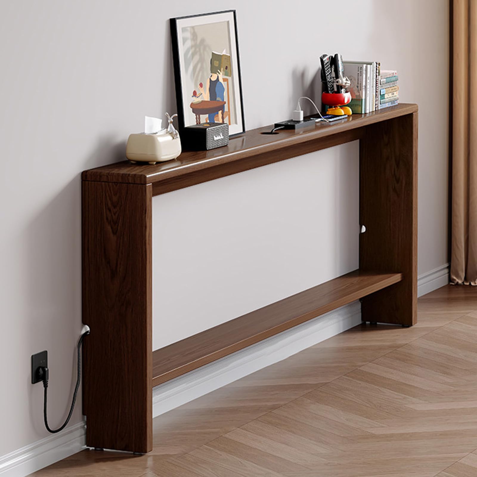 Tavolo consolle stretto per divano, in legno massello, mensola per ingresso, corridoio o soggiorno, noce scuro (100 x 15 x 69 cm) e design ctal