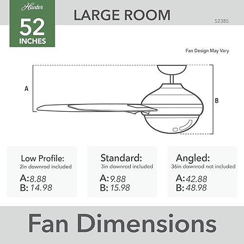 Miniatura 6 de Hunter Anslee 52385 - Ventilador de techo interior de 52 pulgadas con luz LED, ventilador de techo negro con cadena de tracción, para dormitorio,