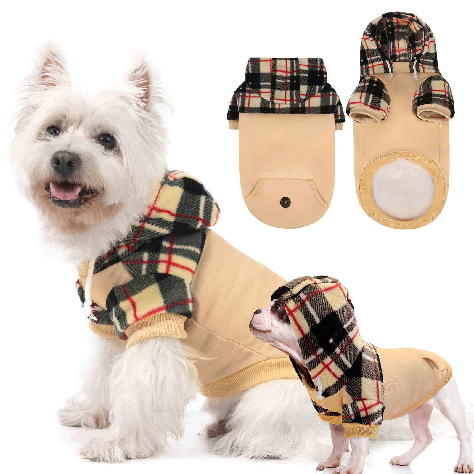 K9meme Dog Hoodie for Small Medium Large Dogs, Fleece Plaid Pet Hooded Clothes Sweater with Hat & Pocket for Cold Weather Winter,Warm Soft Pullover