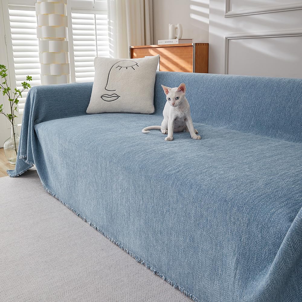 Housse de canapé bleue pour salon familial protection 1 à 4 places