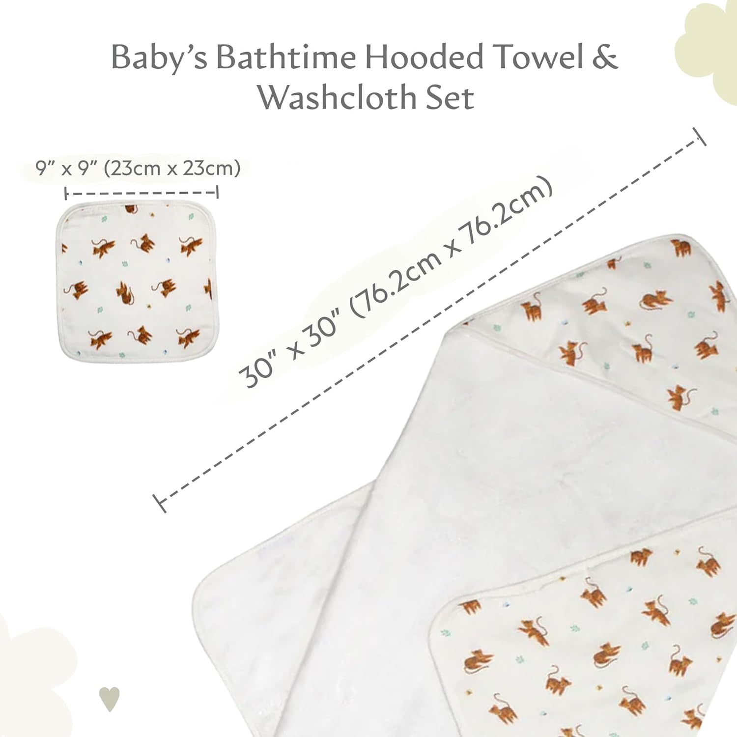 Bamboo Viscose Baby Hooded Towel & Washcloth Set for Babies and Toddlers, Tiger, Soft & Absorbent, 70% Viscose from Bamboo, 30% Cotton Muslin - Imported (Tiger)