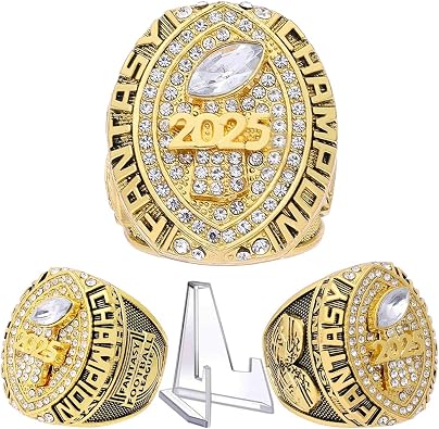 2025 Fantasy Football Championship Ring | Heavy FFL Champion Trophy Ring | Gold Silver Tone Plated Award Trophy for Fantasy Football League Winner