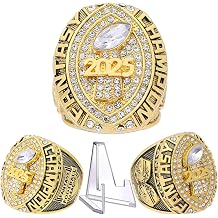 2025 Fantasy Football Championship Ring | Heavy FFL Champion Trophy Ring | Gold Silver Tone Plated Award Trophy for Fantasy Football League Winner