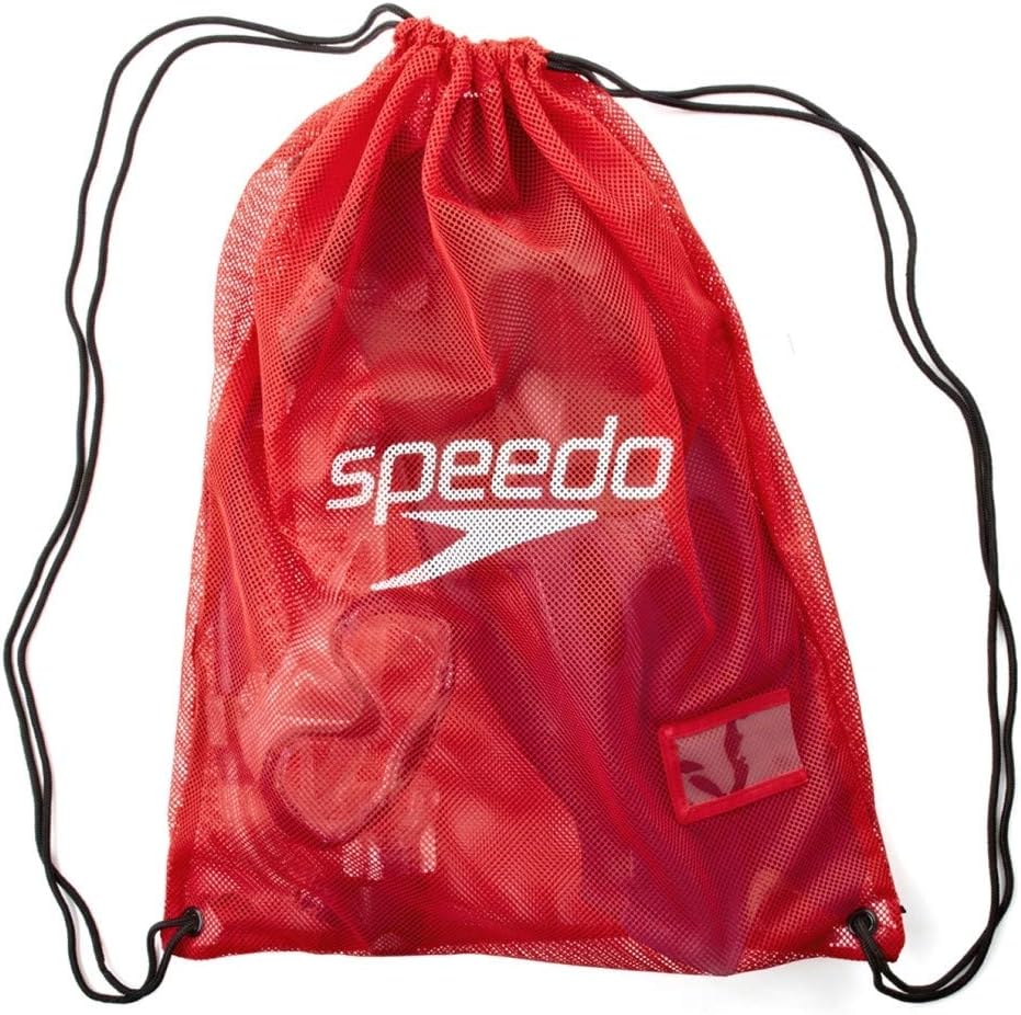 Speedo Equipment Mesh Drawstring Bag 35 Litre, Durable Design, Comfy Straps, For Pool, Beach, USA Red