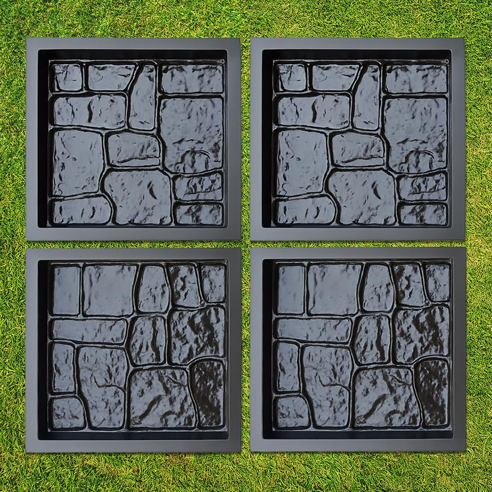 BETONEX 4 Pcs Plastic ABS 2mm Cement Mold - Reusable Paver Mold for DIY Stepping Stone - Casting Pathmaker Garden Pathmate Pavement Precast Concrete Forms and Walkway