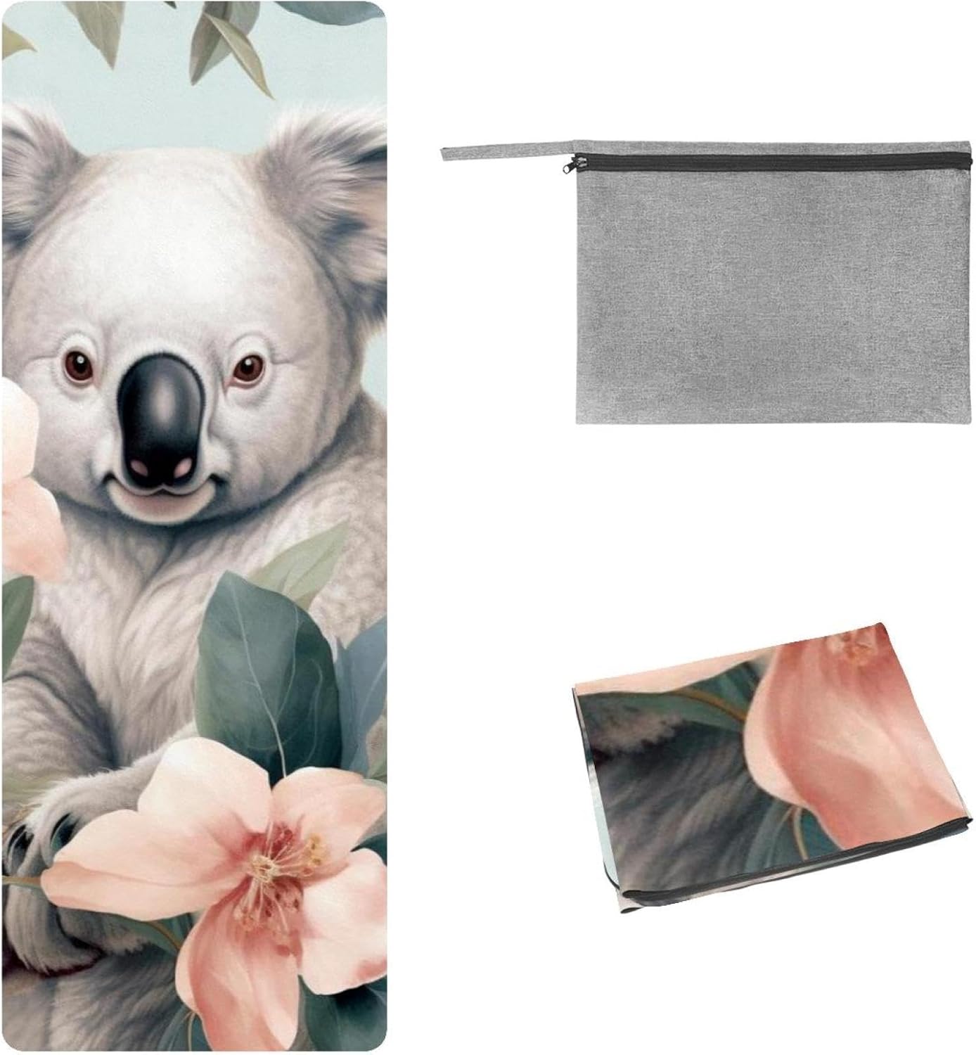 Yoga Towel, Koala Flowers Pattern Non Slip Sweat Absorbent Hot Yoga Mat Towel for Hot Yoga, Pilates and Fitness - 72.8" x 26.8"