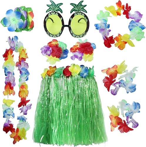 Paquete de 8 faldas de hierba de bailarina hawaiana, falda de baile de hula con accesorio de disfraz de flores, disfraz hawaiano de fiesta de hula,