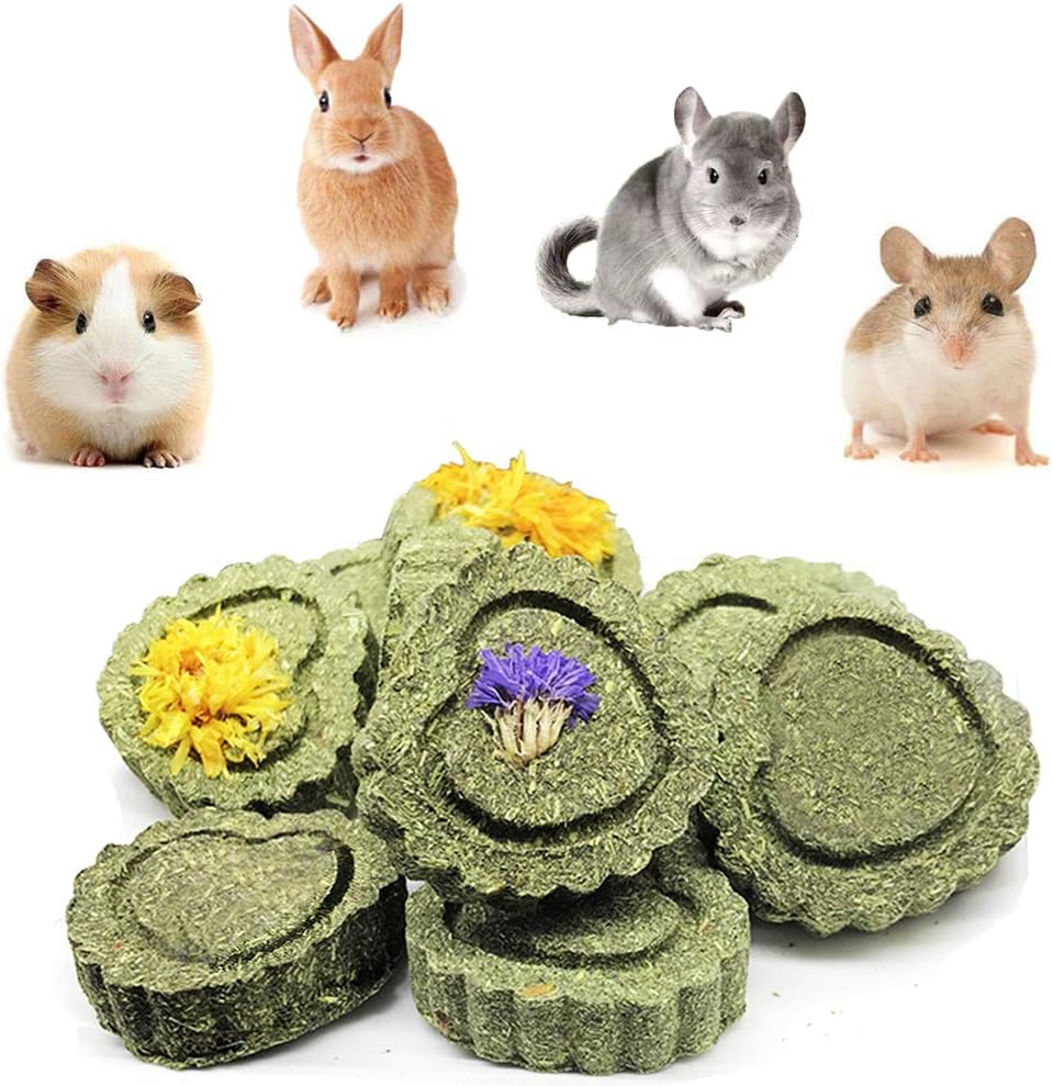 PeSandy Bunny Chew Toys for Teeth, Natural Pet Chew Toy Hand Made Timothy Hay Cakes for Chinchilla Guinea Pig Hamsters Holland Lop Prairie Dogs Squirrels Gerbils Rabbit Chewing & Molar Teeth, 9.5oz