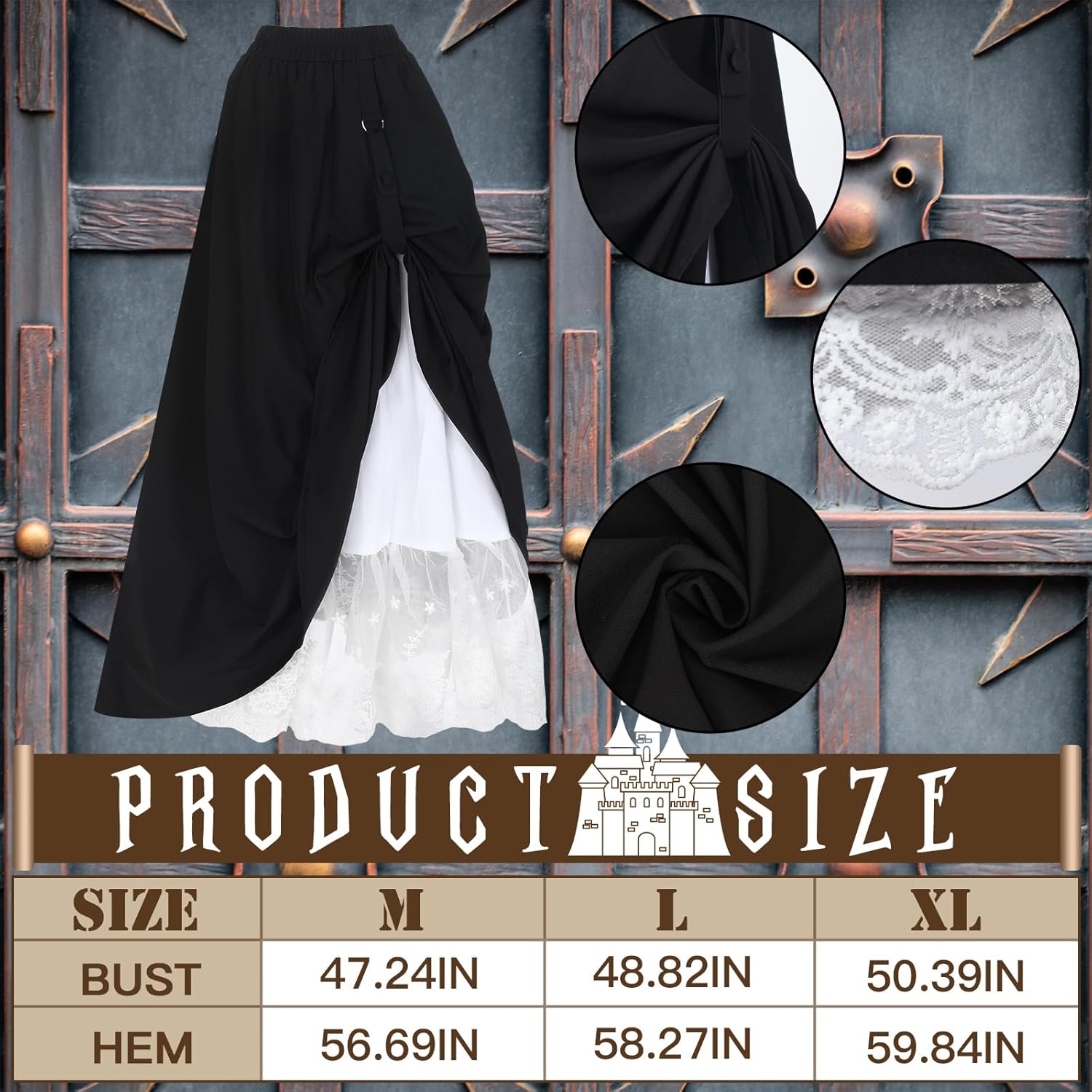 6 Pcs Halloween Renaissance Costume Women Set Medieval Pirate Outfit Shirt Skirt Viking Corset Belt Potion Bottle Belt Pouch