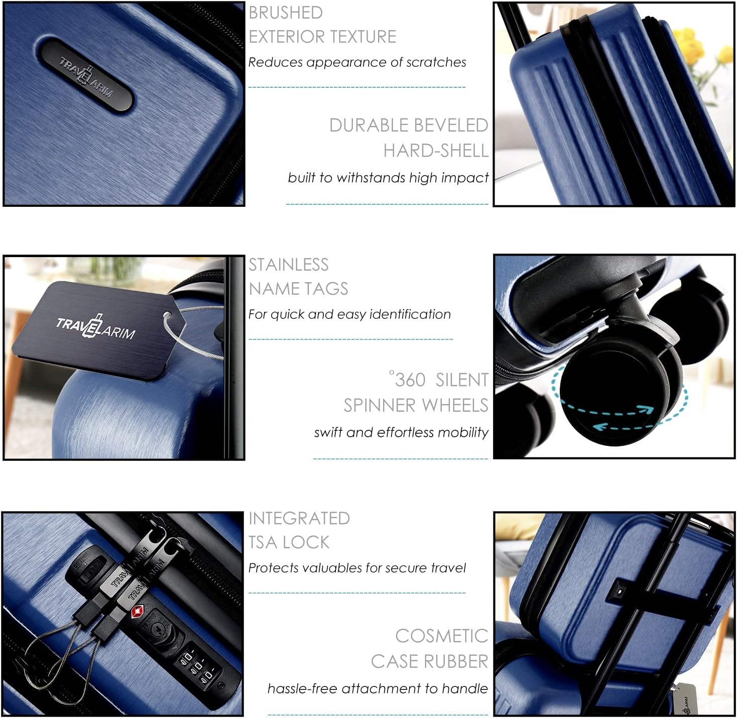 22 Inch Carry On Luggage, Carry On Suitcase with Wheels, Hardside Luggage Carry-On, Expandable Navy Small Suitcase, Hard Shell Carry-on Luggage, Spinner Luggage with Cosmetic Bag - Image 4