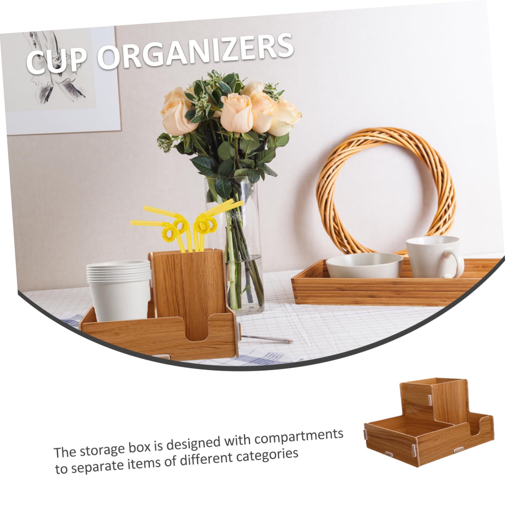 Porta Bicchieri Organizer da Tavolo in Legno Scomparti per Coperchi e Cannucce per Bicchieri di Carta USA e Getta per caffè e Ristoranti