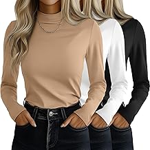 Ficerd 3 Pack Women's Mock Turtleneck Shirts, Long Sleeve Mock Neck Pullover Tops Slim Fitted Stretch Undershirt Tee Blouse