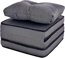 Puff Multiuso 3 Em 1 Solteiro Chumbo com Travesseiro