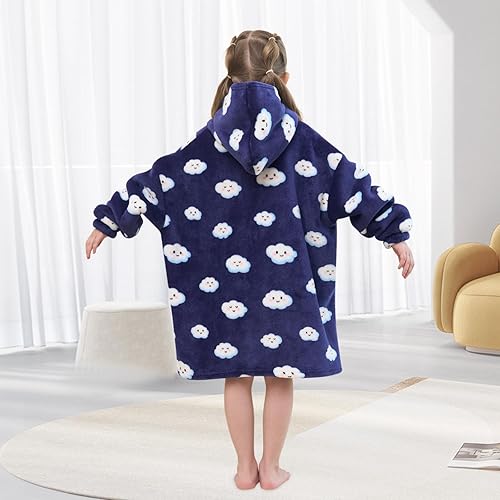 Miniatura 151 de Wearable Blanket Hoodie for Kids Oversized Sherpa Blanket Hoodie for Kids Boys Girls Teens 6-13YR,Navy Shark