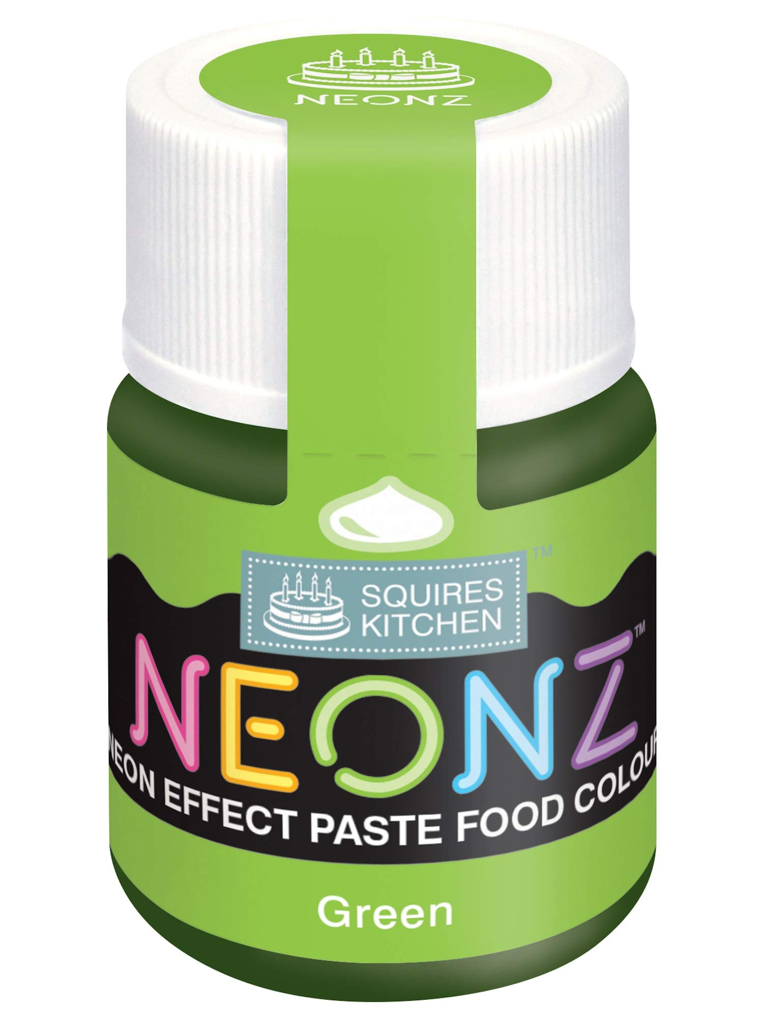 Squires Kitchen NEONZ Neon Effect Green Food Colouring Paste, Concentrated Food Colour for Use with Sugarpaste, Icing, Fondant, Modelling Paste, Buttercream, Royal Icing, Cake Mixes and More - 20g
