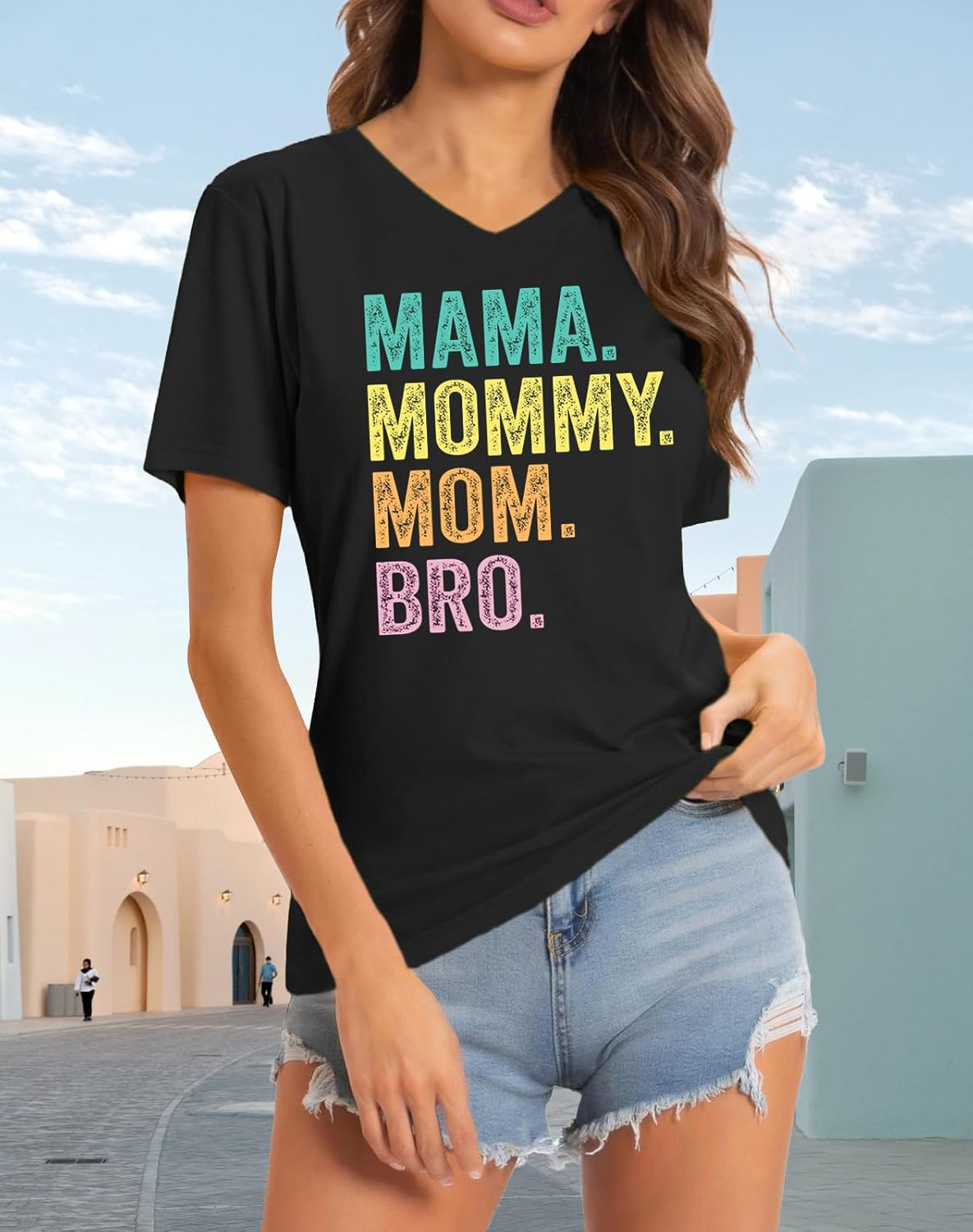 Mama V Neck Shirts for Women Mama Mommy Mom Bruh Life Tshirt Cool Moms Club Tee Mothers Day Tops - Image 3