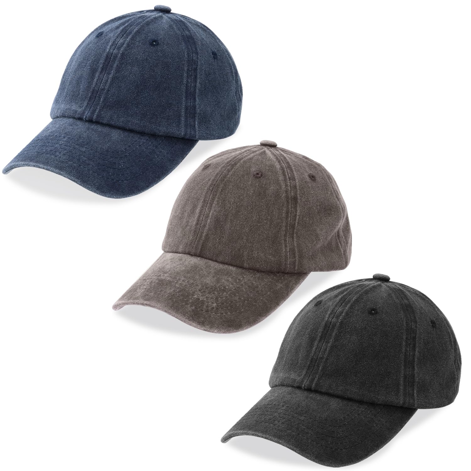3 Packs Washed-Cotton Plain Baseball Cap, Vintage Adjustable Dad Hats Gift for Men/Women,Unstructured