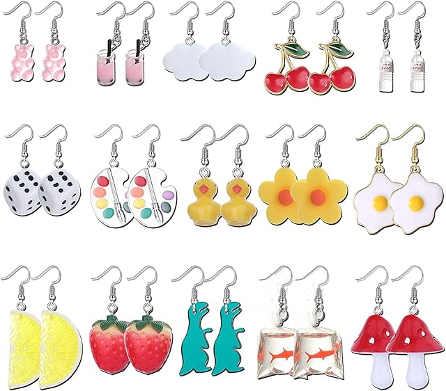 LOLIAS 15 Pairs Stainless Steel Ear Hook Resin Drop Earrings Gummy Bear Aesthetic Earrings for Women Girls Jewelry Eardrop Cute Earrings Novelty Earrings Set