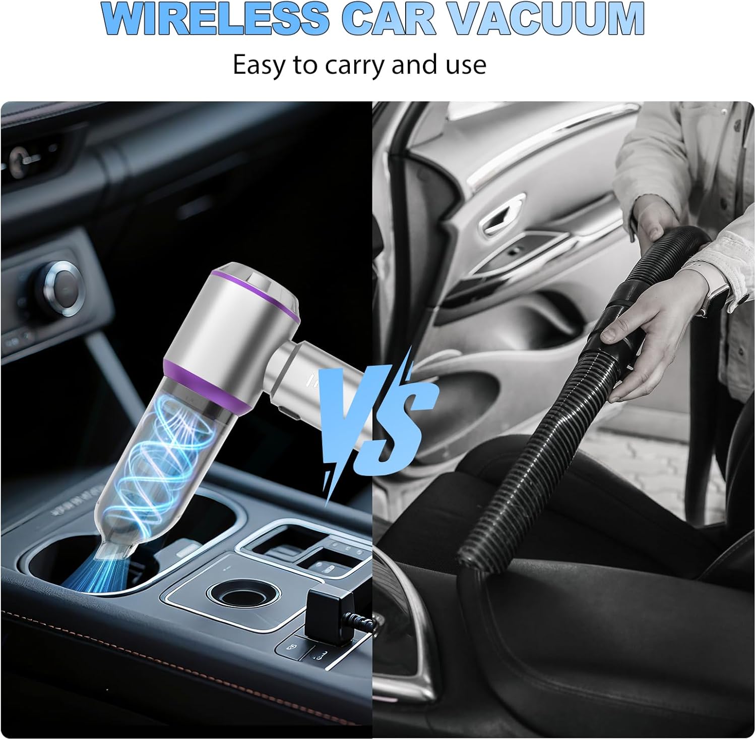 Handheld Car Vacuum Cordless, 22000PA Strong Suction Mini Vacuum Cleaner with 100,000 RPM Brushless Motor, 4-in-1 Portable Vacuum for Car Detailing, Camping, Home & Gift, Silver Purple - Image 6