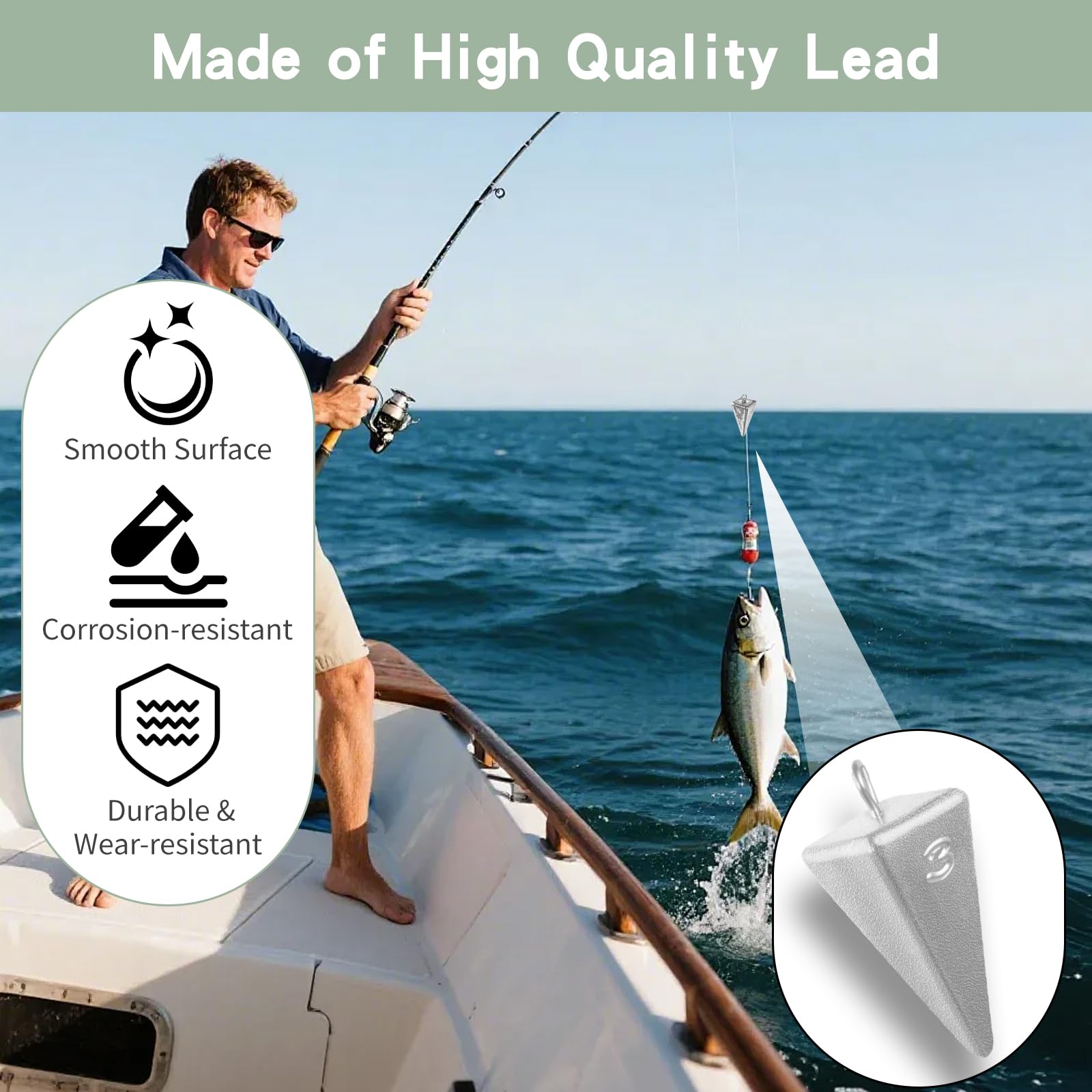 Piastrine piramidali – 18 pezzi – Pesi da pesca in acqua salata senza grovigli con 2 pezzi Sinker Slider per oceano, spiaggia, molo attrezzatura da pesca