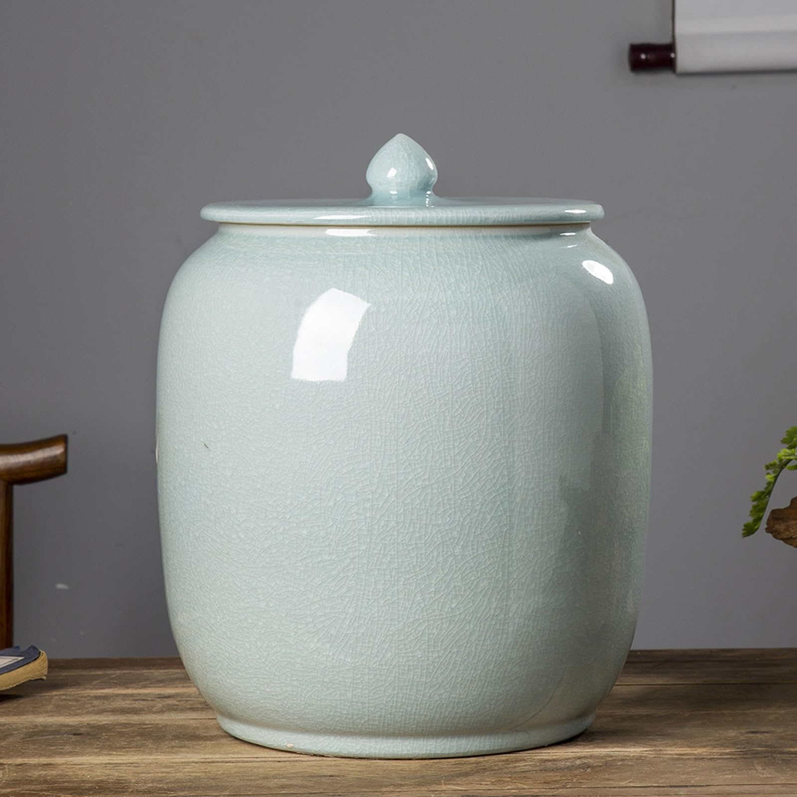 Ceramiczny słoik do przechowywania ryżu z pokrywką - zamknięty pojemnik do przechowywania ziarna na kukurydzę, mąkę, płatki owsiane - dekoracyjne kuchenne wiadro do przechowywania ryżu.