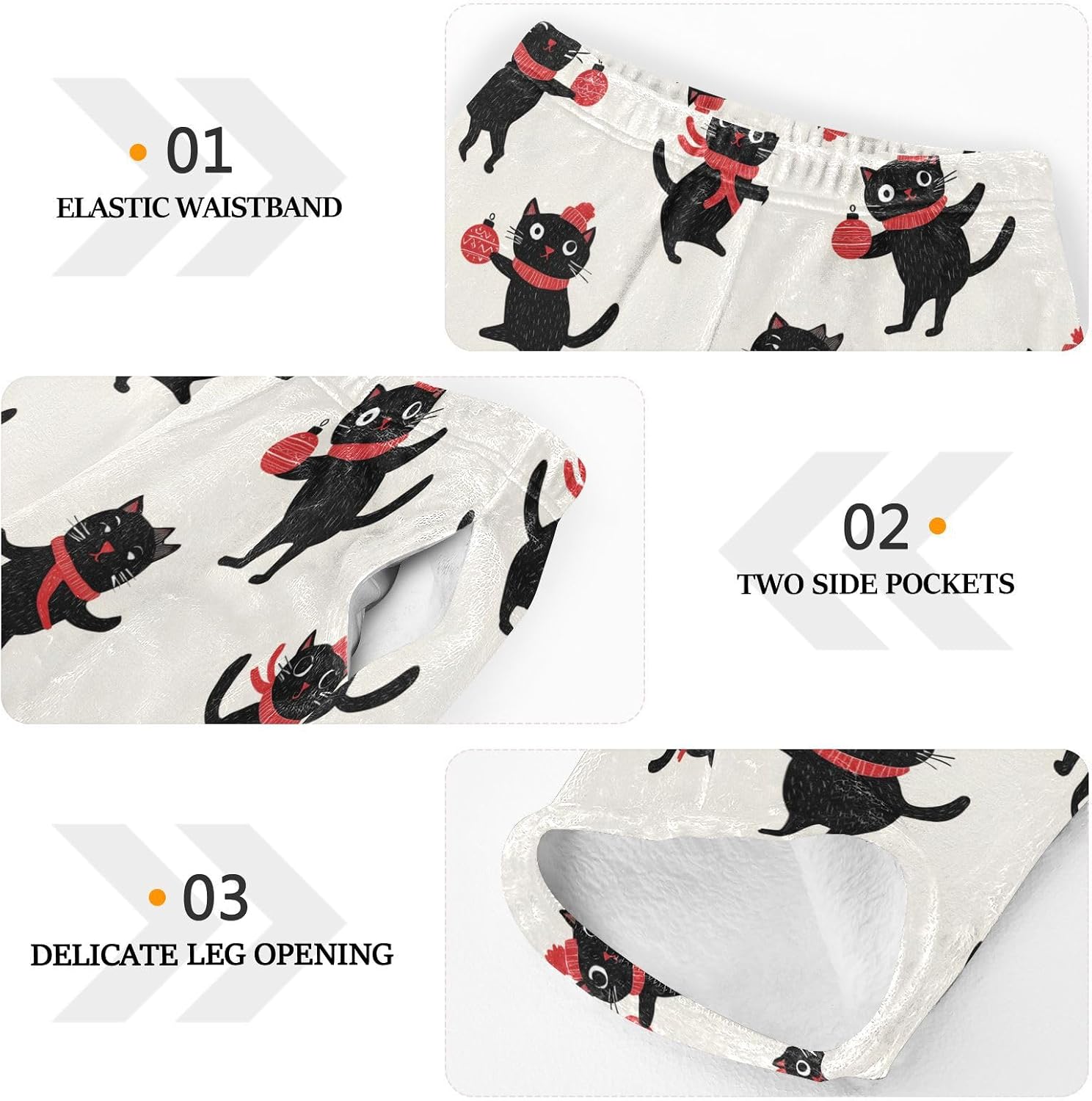 visesunny Black Cats Red Scarves Boys Pants for Kids Fleece Bottoms Long Jogger Pants Trousers with Pockets Size 6-14Y