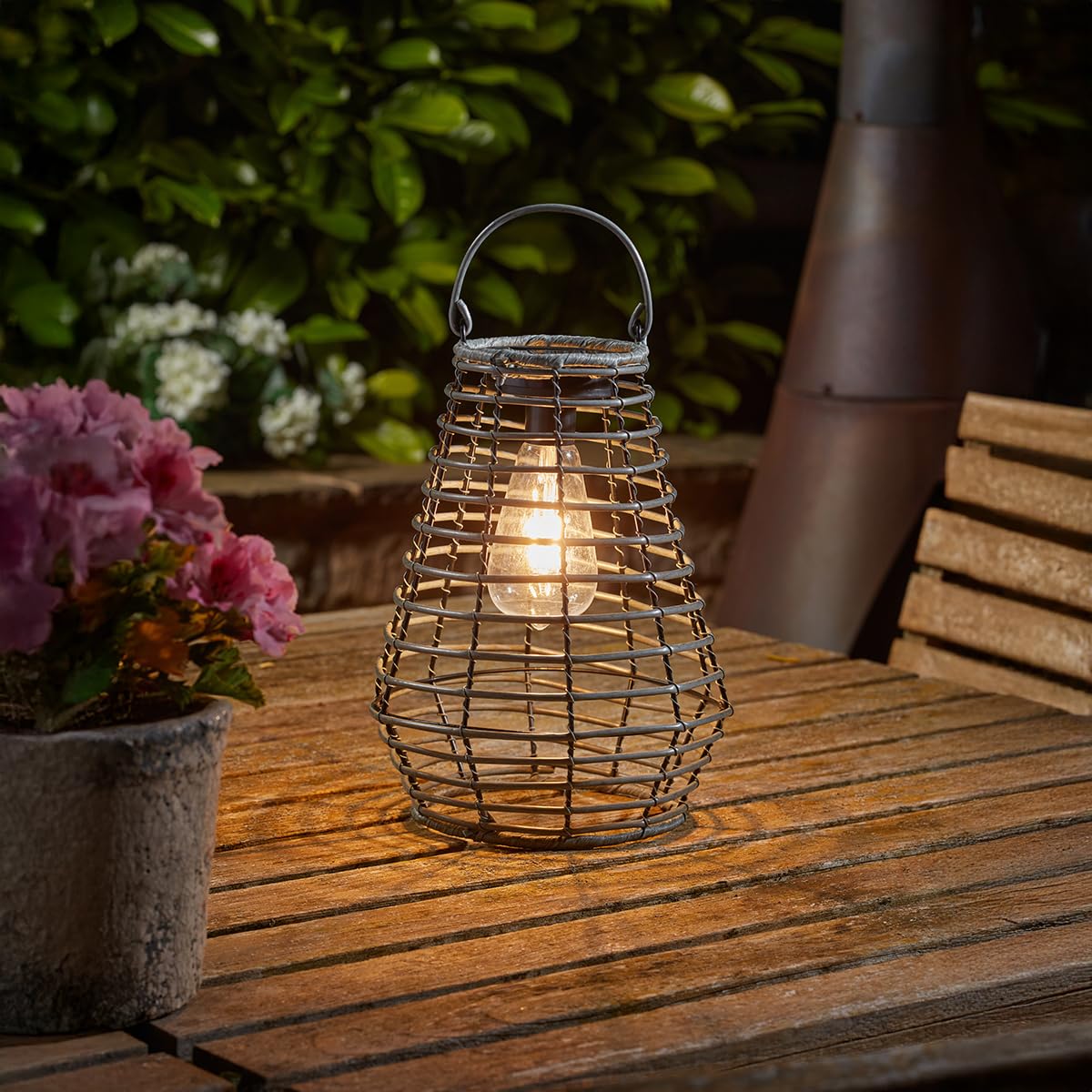 Smart Solar Maris Rattan Solar Powered LED Lantern - Slate