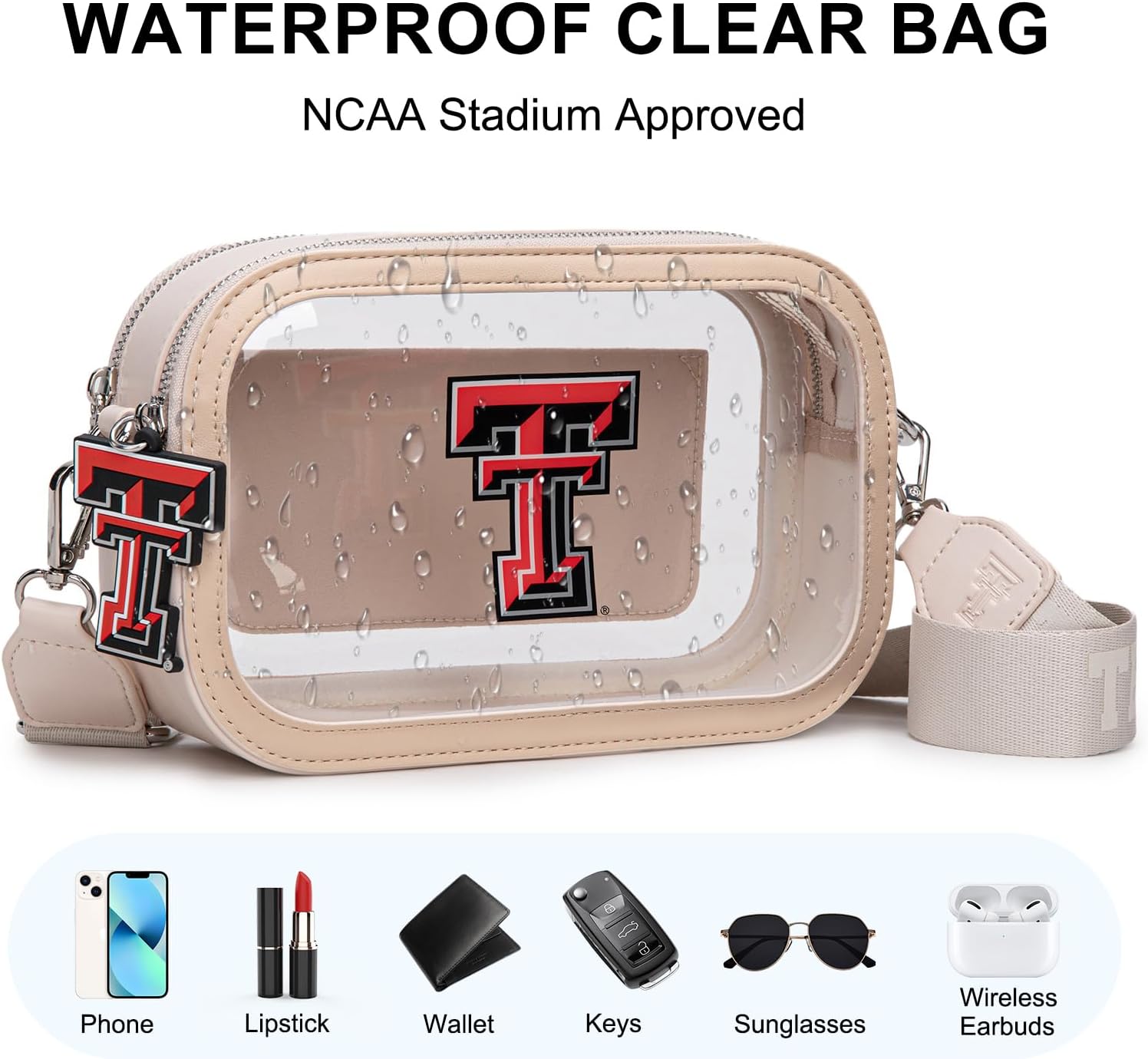 NCAA Clear Bag for Stadium Events - Stadium Approved Crossbody Bag, Clear Stadium Bag for Concerts & Sports Events