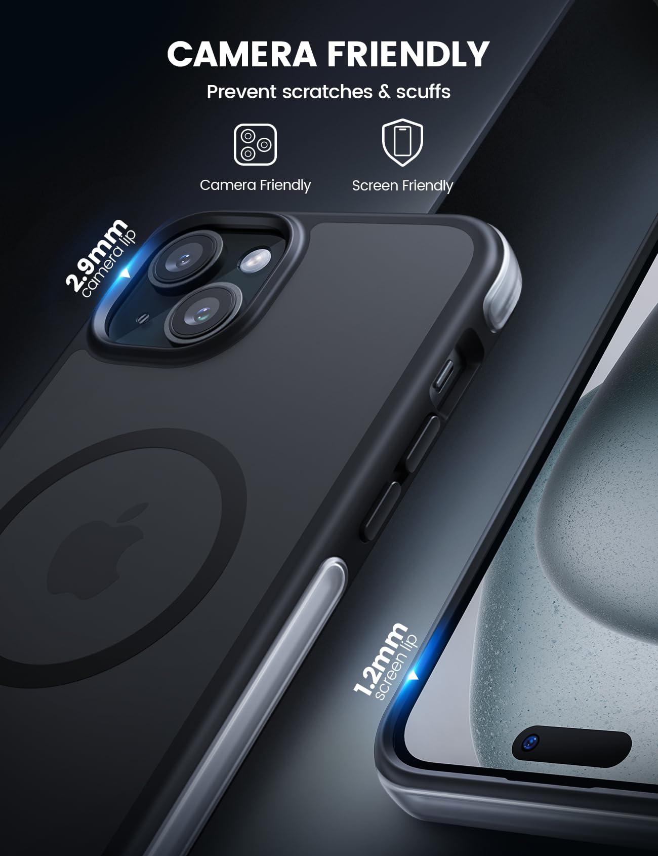 Custodia Miimall Per Phone 15 Plus, Cover Antiurto Nera Con Doppio Strato TPU E PC, Supporto Magnetico E Protezione Impermeabile.